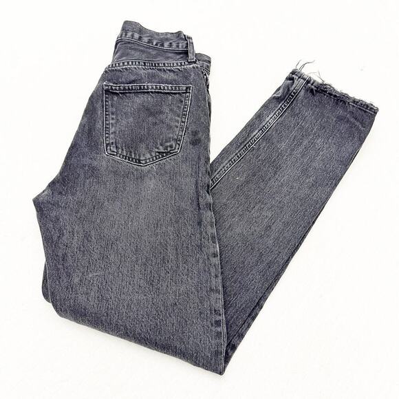 AGOLDE 90's Pinch Black Charcoal Denim Jeans Button Fly Ripped Knee Size 24 - Picture 8 of 8